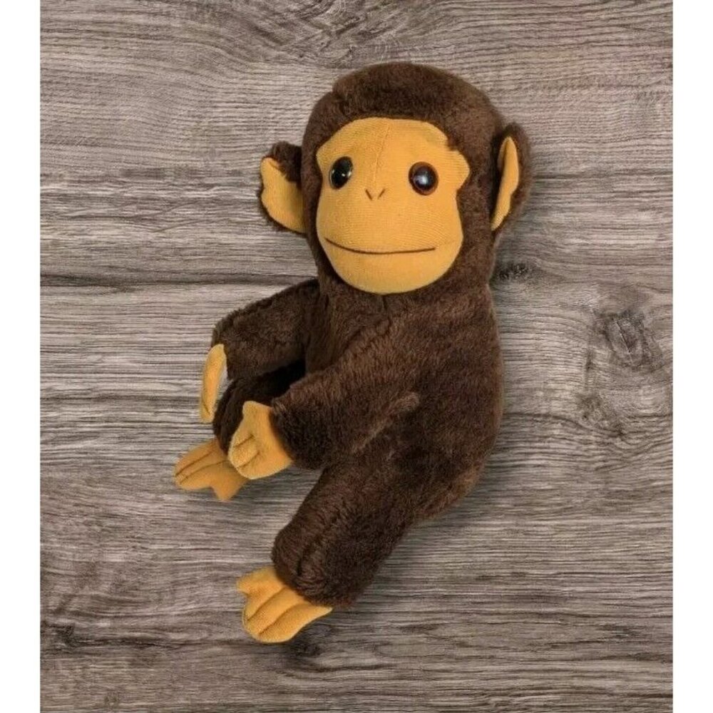 Elka Toys Plush Monkey New York  Stuffed Animal Clasp Hands Old Sad Lonely Vtg